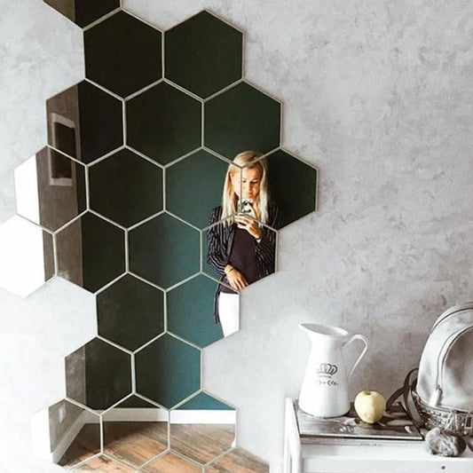 3D Hexagon Rose Gold Mirror Stickers