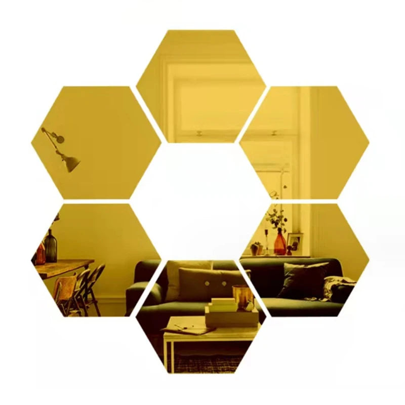 3D Hexagon Rose Gold Mirror Stickers
