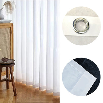 Asazal Solid White Tulle Chiffon Sheer Curtains