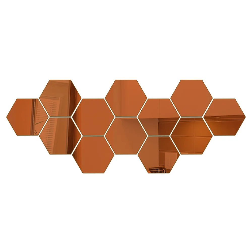 3D Hexagon Rose Gold Mirror Stickers