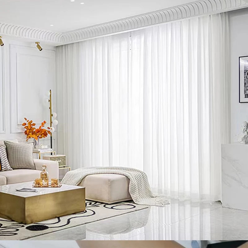 Asazal Solid White Tulle Chiffon Sheer Curtains