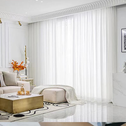 Asazal Solid White Tulle Chiffon Sheer Curtains