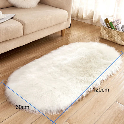 Oval Faux Fur Sheepskin Fluffy Floor Rug, White 60x120CM