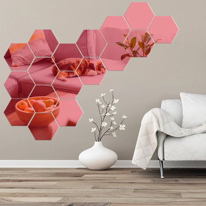 3D Hexagon Rose Gold Mirror Stickers