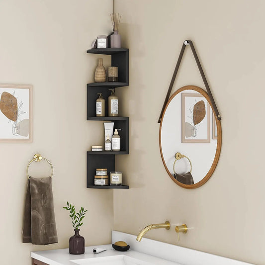 5-Tier Floating Corner Wall Shelf for Storage and Display