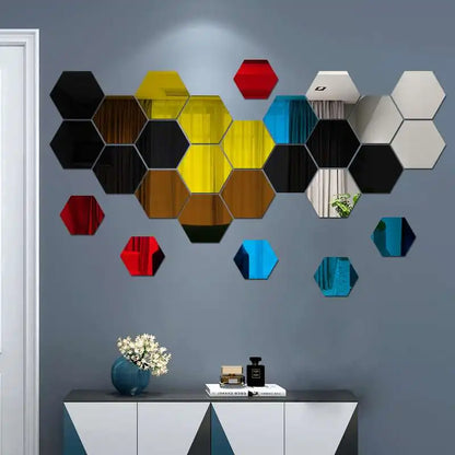 3D Hexagon Rose Gold Mirror Stickers