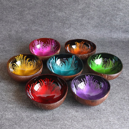 Natural Coconut Bowl, Splash Ink Design for Storage and Creative Desk Decor