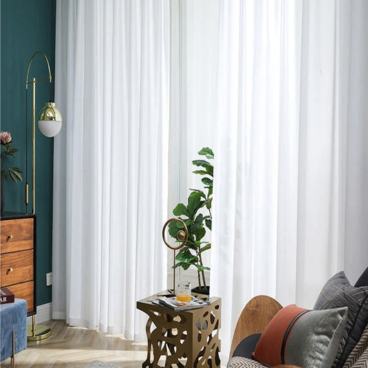 Asazal Solid White Tulle Chiffon Sheer Curtains