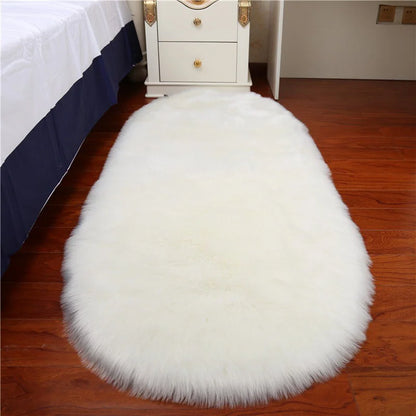 Oval Faux Fur Sheepskin Fluffy Floor Rug, White 60x120CM