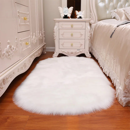 Oval Faux Fur Sheepskin Fluffy Floor Rug, White 60x120CM