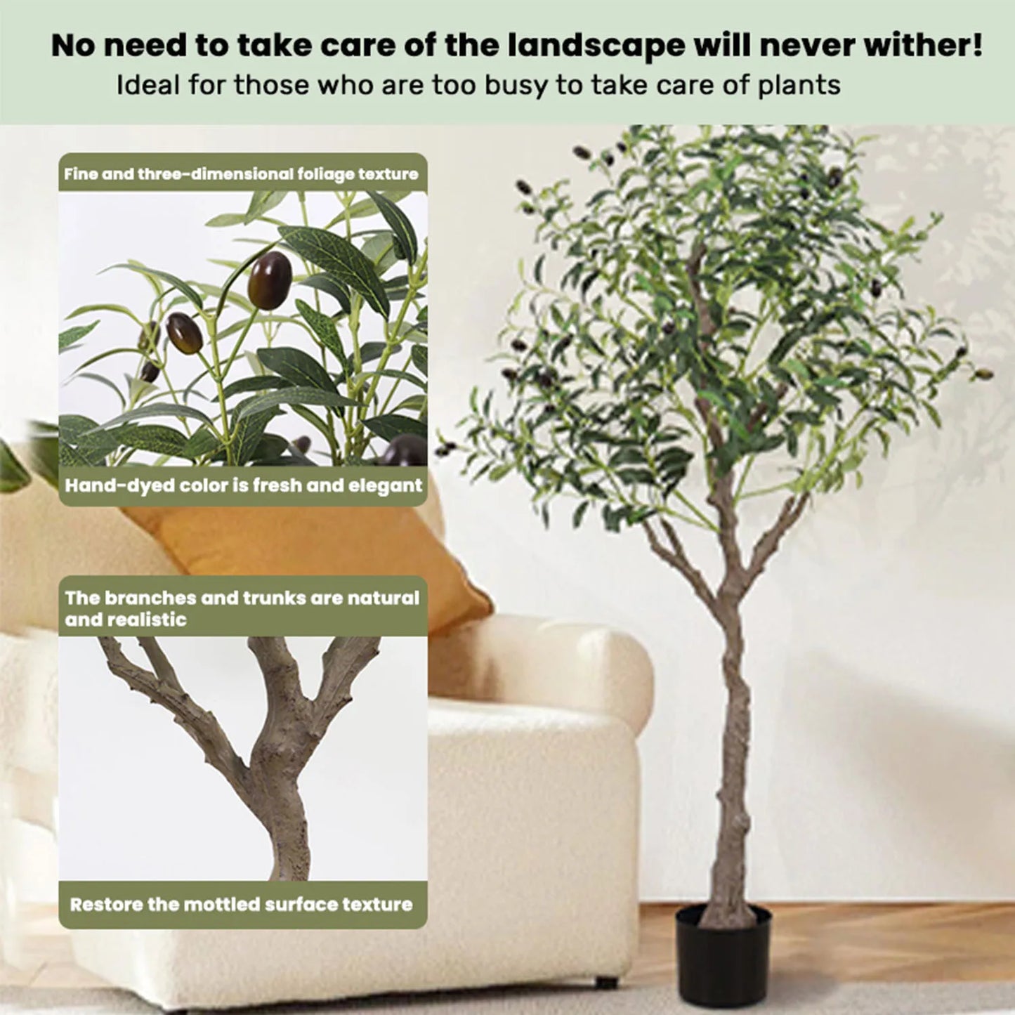 Realistic Faux Olive Tree for Home, Office, and Garden Decor