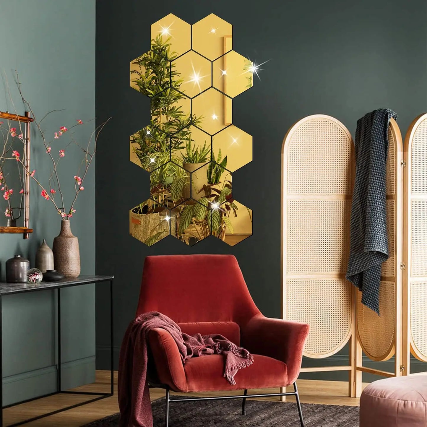 3D Hexagon Rose Gold Mirror Stickers