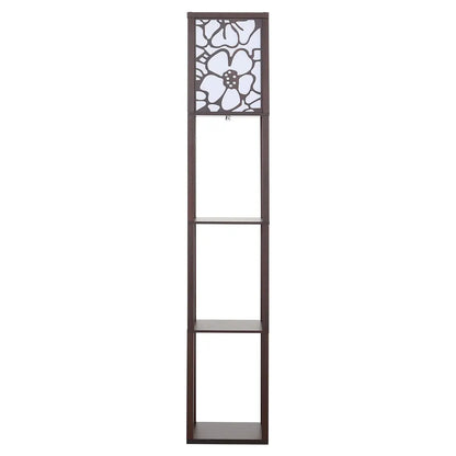 3 in 1 Wooden and Linen Floor Lamp with Shelves,Walnut Flower